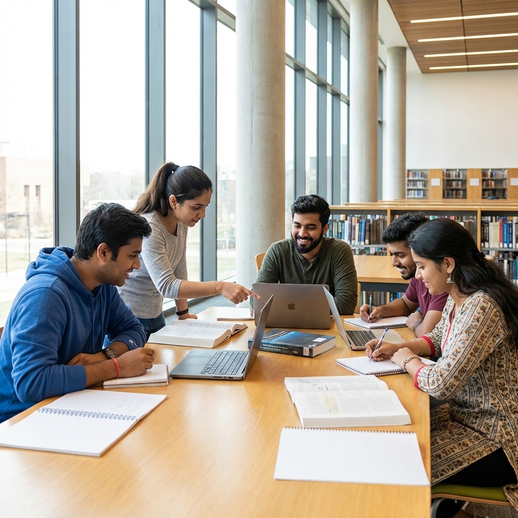 Students studying in university library